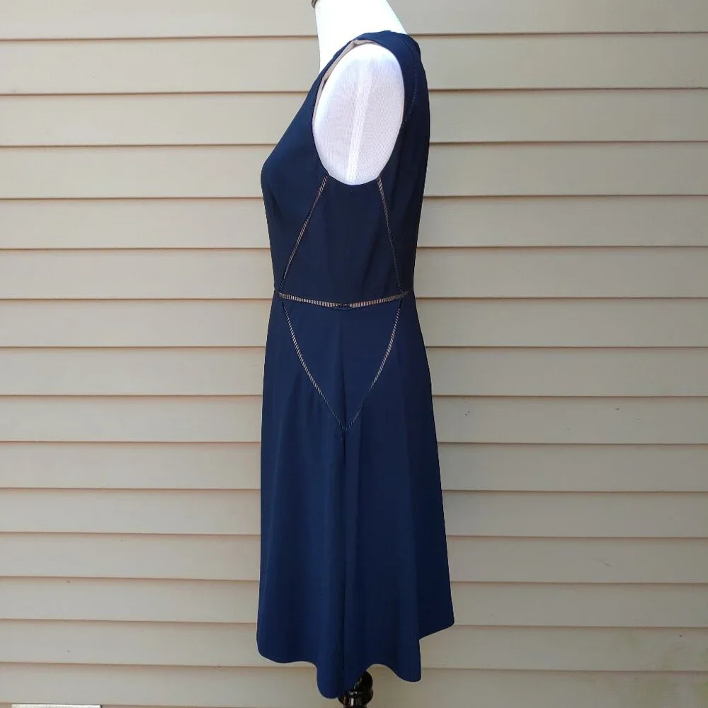 Alex Marie A-Line Dress Dark Blue Navy Ladder Trim Accents Sleeveless Classic